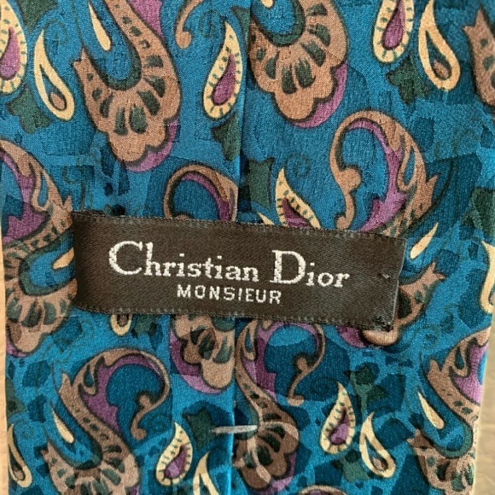 Christian Dior Paisley Silk Neckwear Tie Vintage - Picture 2 of 8